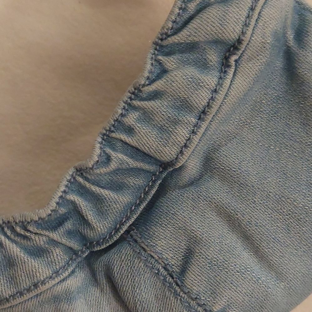 Denim Bralette Crop Top | Light Wash Triangle Bikini Style | Adjustable Straps - Picture 3 of 6
